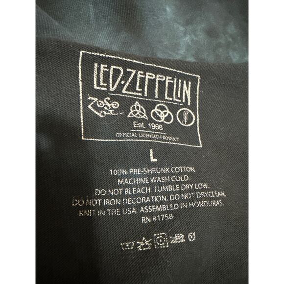 Led Zeppelin Blue Tie Dye Short Sleeve Distressed Frayed Crop Tee T-Shirt Top L - Picture 4 of 4